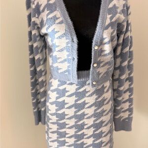 Iris Blue and White Houndstooth Cardigan